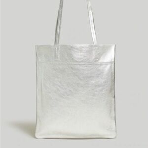 Madewell silver leather magazine tote bag NWOT